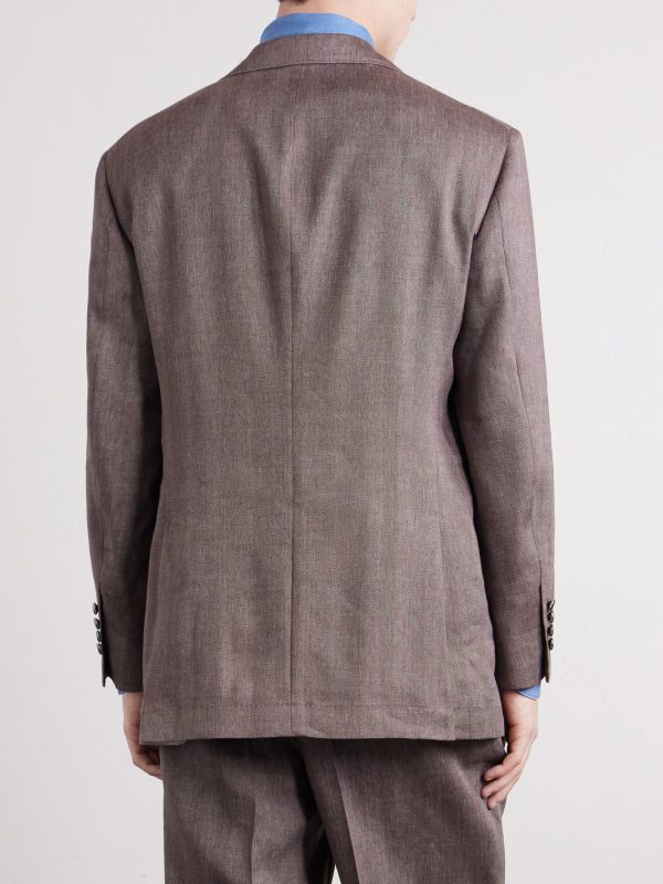 Double-Breasted Herringbone Linen and Virgin Wool-Blend Suit Jacket - BK