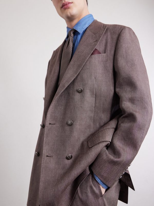 Double-Breasted Herringbone Linen and Virgin Wool-Blend Suit Jacket - CU