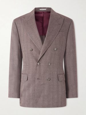 Double-Breasted Herringbone Linen and Virgin Wool-Blend Suit Jacket