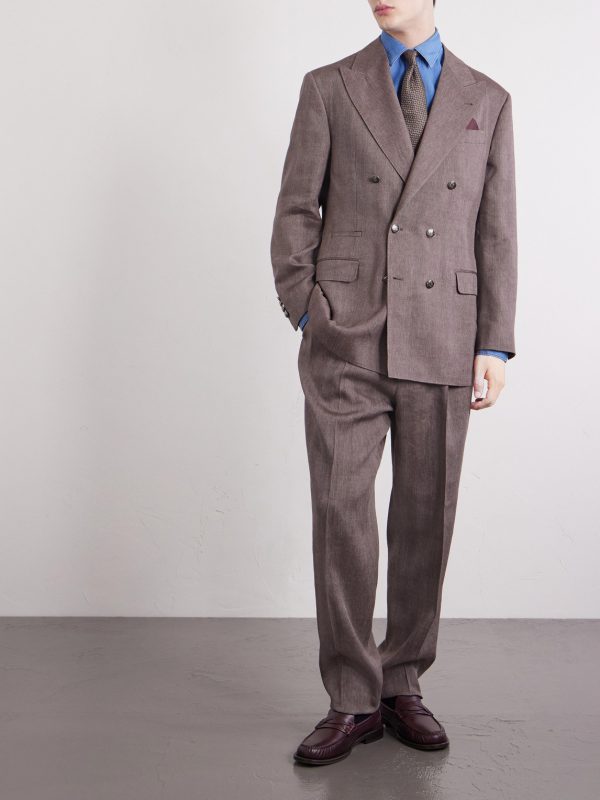 Double-Breasted Herringbone Linen and Virgin Wool-Blend Suit Jacket - OU