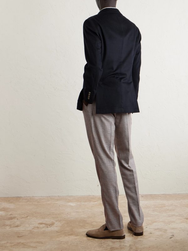 Straight-Leg Pleated Prince of Wales Checked Wool, Silk and Linen-Blend Trousers - BK Straight-Leg Pleated Prince of Wales Checked Wool, Silk and Linen-Blend Trousers - BK