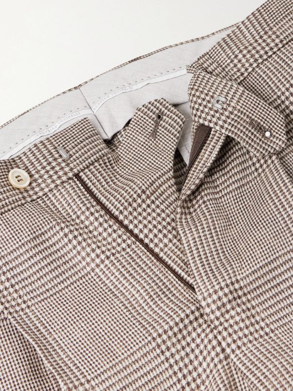 Straight-Leg Pleated Prince of Wales Checked Wool, Silk and Linen-Blend Trousers - CU Straight-Leg Pleated Prince of Wales Checked Wool, Silk and Linen-Blend Trousers - CU