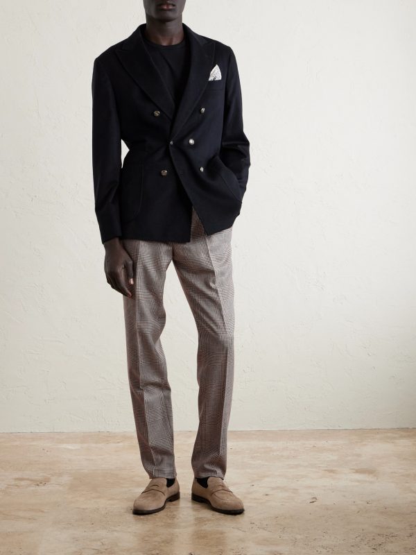 Straight-Leg Pleated Prince of Wales Checked Wool, Silk and Linen-Blend Trousers - OU Straight-Leg Pleated Prince of Wales Checked Wool, Silk and Linen-Blend Trousers - OU