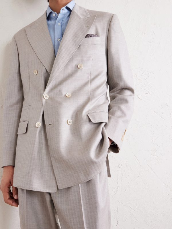 Double-Breasted Herringbone Cashmere and Silk-Blend Suit Jacket - E2 Double-Breasted Herringbone Cashmere and Silk-Blend Suit Jacket - E2