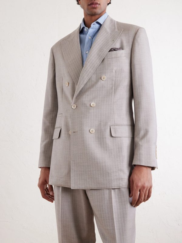 Double-Breasted Herringbone Cashmere and Silk-Blend Suit Jacket - FR Double-Breasted Herringbone Cashmere and Silk-Blend Suit Jacket - FR
