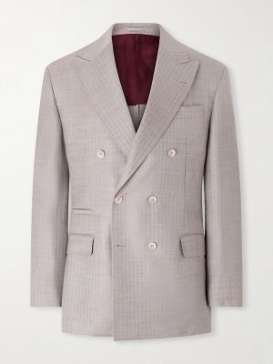 Double-Breasted Herringbone Cashmere and Silk-Blend Suit Jacket