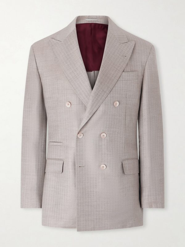 Double-Breasted Herringbone Cashmere and Silk-Blend Suit Jacket Double-Breasted Herringbone Cashmere and Silk-Blend Suit Jacket