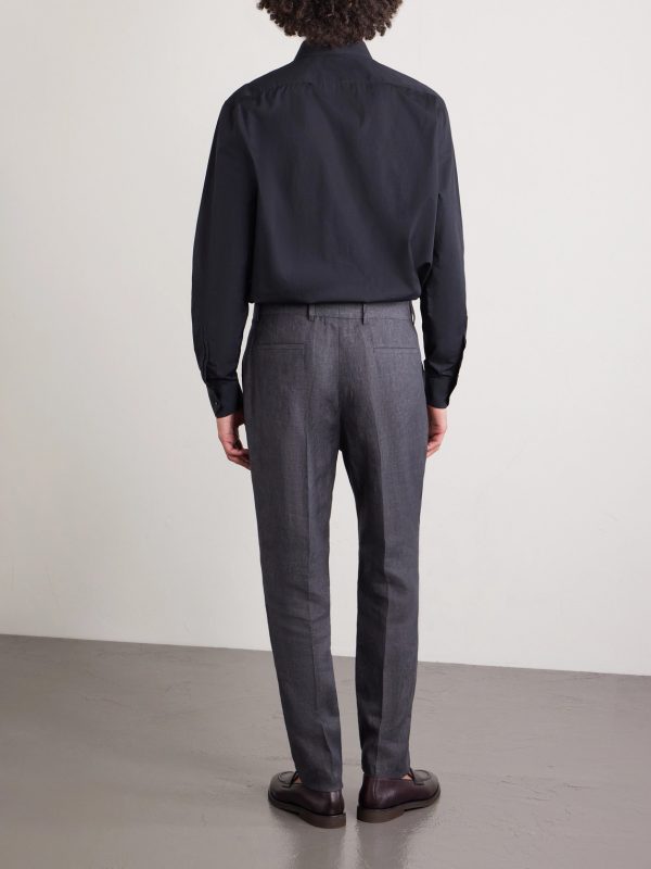 Slim-Fit Pleated Linen Suit Trousers - BK Slim-Fit Pleated Linen Suit Trousers - BK