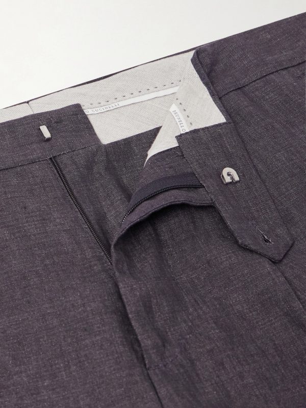 Slim-Fit Pleated Linen Suit Trousers - E1 Slim-Fit Pleated Linen Suit Trousers - E1