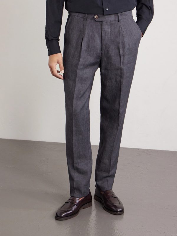 Slim-Fit Pleated Linen Suit Trousers - FR Slim-Fit Pleated Linen Suit Trousers - FR