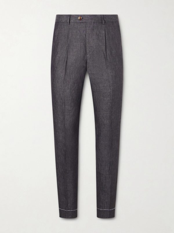 Slim-Fit Pleated Linen Suit Trousers Slim-Fit Pleated Linen Suit Trousers