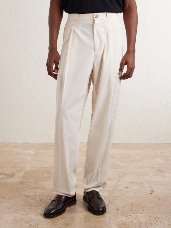 Straight-Leg Pleated Cotton-Twill Suit Trousers - FR