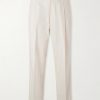Straight-Leg Pleated Cotton-Twill Suit Trousers