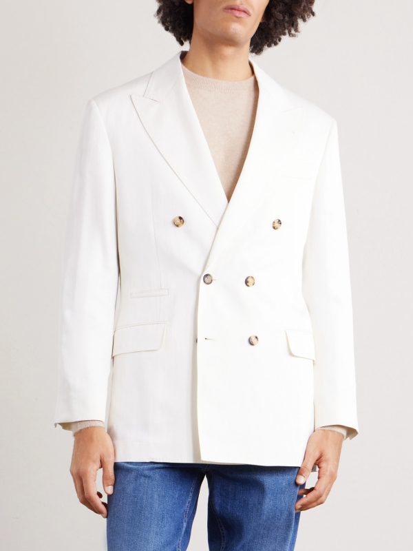 Double-Breasted Silk and Linen-Blend Blazer - FR Double-Breasted Silk and Linen-Blend Blazer - FR