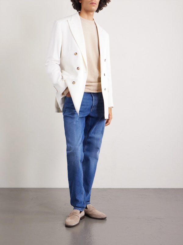 Double-Breasted Silk and Linen-Blend Blazer - OU Double-Breasted Silk and Linen-Blend Blazer - OU