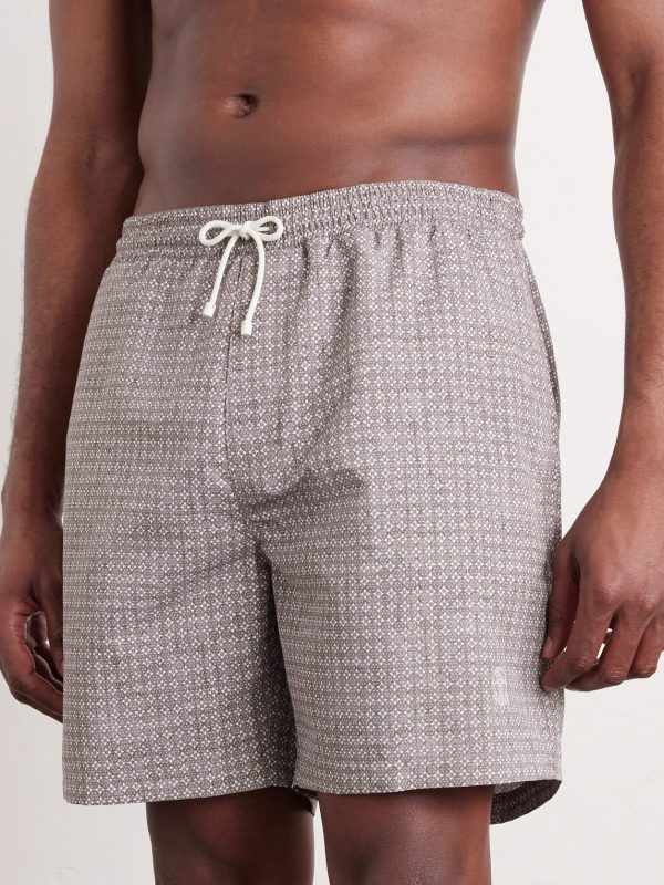 Straight-Leg Mid-Length Logo-Embroidered Printed Swim Shorts - FR Straight-Leg Mid-Length Logo-Embroidered Printed Swim Shorts - FR