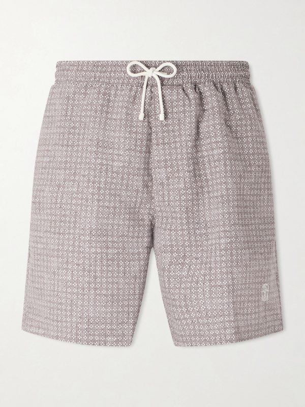 Straight-Leg Mid-Length Logo-Embroidered Printed Swim Shorts Straight-Leg Mid-Length Logo-Embroidered Printed Swim Shorts