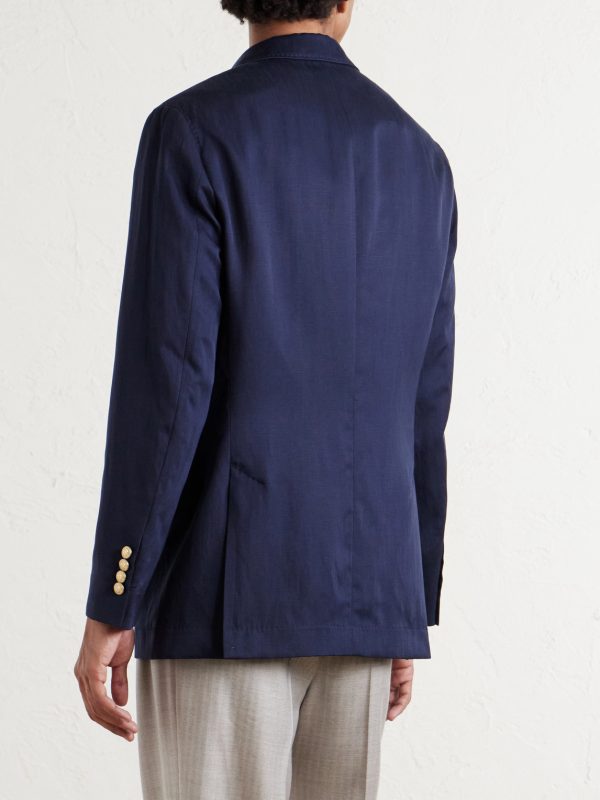 Double-Breasted Silk and Linen-Blend Blazer - BK Double-Breasted Silk and Linen-Blend Blazer - BK