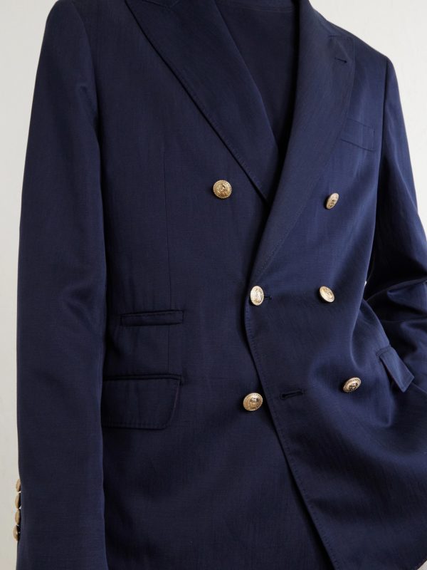Double-Breasted Silk and Linen-Blend Blazer - CU Double-Breasted Silk and Linen-Blend Blazer - CU