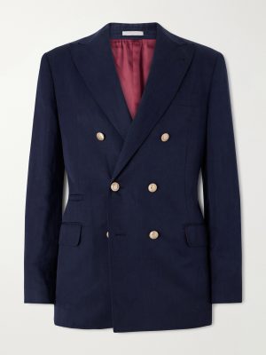 Double-Breasted Silk and Linen-Blend Blazer