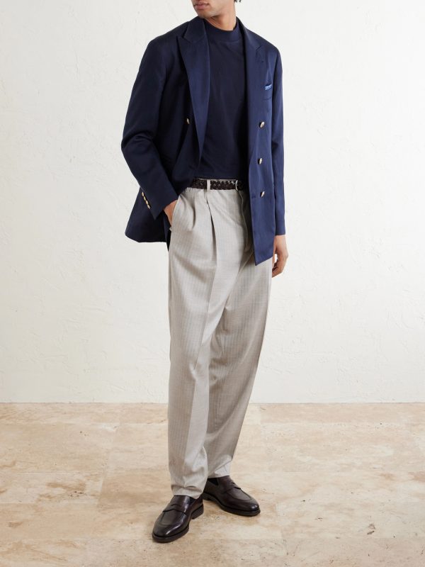 Double-Breasted Silk and Linen-Blend Blazer - OU Double-Breasted Silk and Linen-Blend Blazer - OU