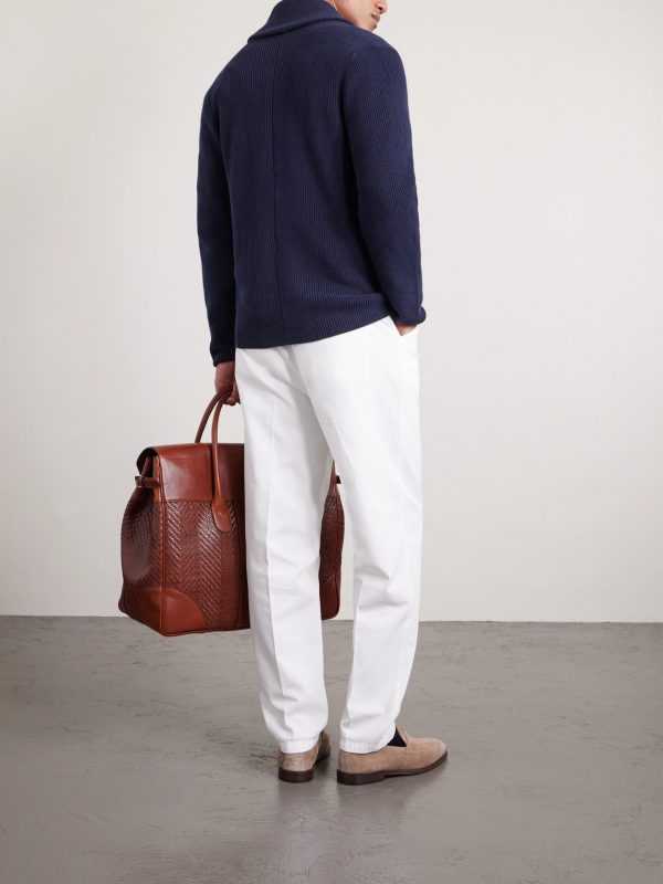 Shawl-Collar Double-Breasted Ribbed Cotton Cardigan - BK Shawl-Collar Double-Breasted Ribbed Cotton Cardigan - BK