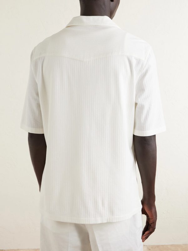 Camp-Collar Herringbone Cotton and Silk-Blend Shirt - BK Camp-Collar Herringbone Cotton and Silk-Blend Shirt - BK