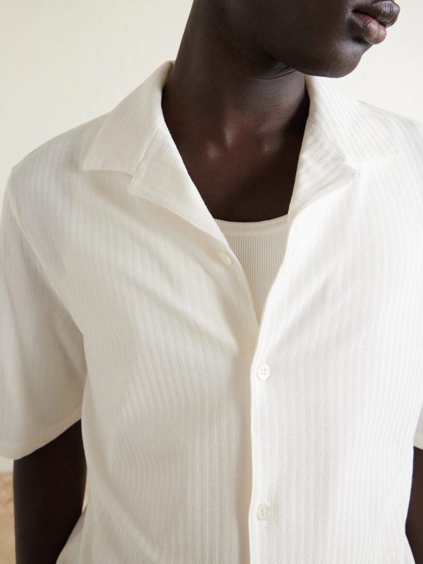 Camp-Collar Herringbone Cotton and Silk-Blend Shirt - CU Camp-Collar Herringbone Cotton and Silk-Blend Shirt - CU