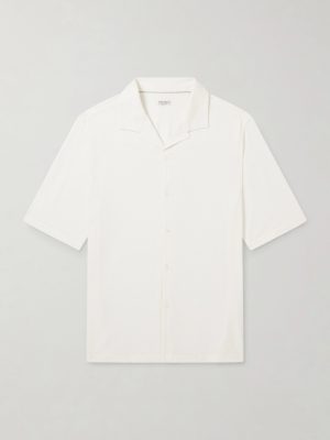 Camp-Collar Herringbone Cotton and Silk-Blend Shirt