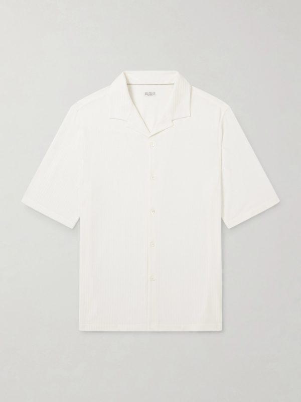 Camp-Collar Herringbone Cotton and Silk-Blend Shirt Camp-Collar Herringbone Cotton and Silk-Blend Shirt