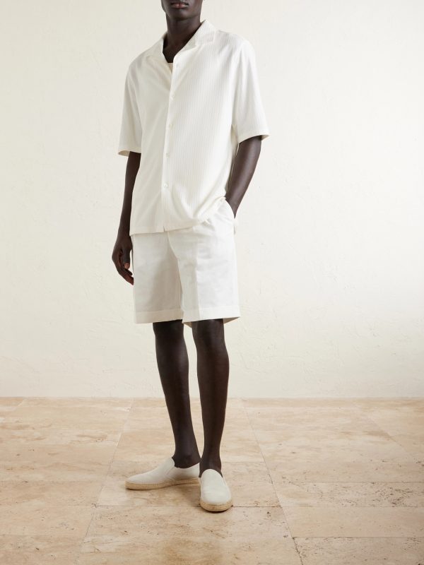 Camp-Collar Herringbone Cotton and Silk-Blend Shirt - OU Camp-Collar Herringbone Cotton and Silk-Blend Shirt - OU