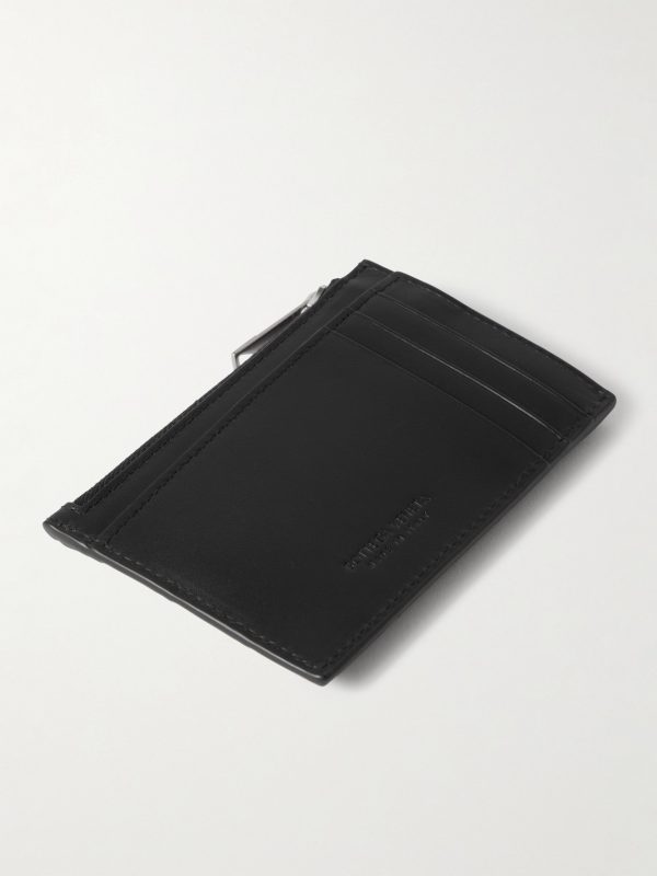 Intrecciato Leather Zipped Cardholder - BK Intrecciato Leather Zipped Cardholder - BK