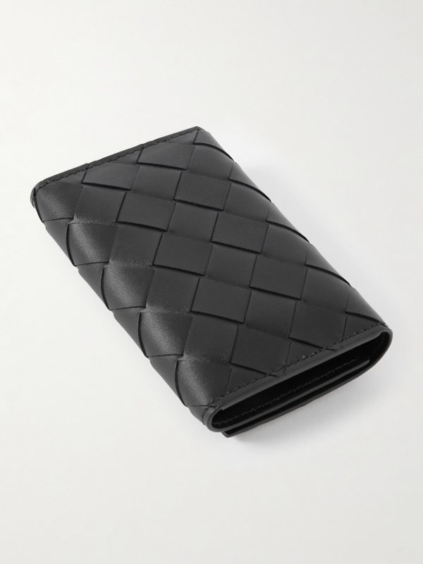 Intrecciato Leather and Silver-Tone Key Holder Case - BK