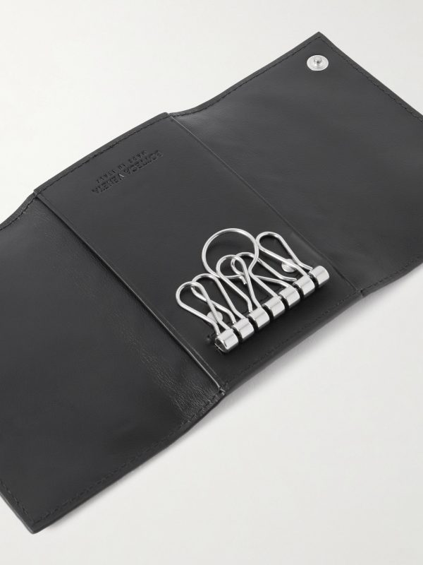 Intrecciato Leather and Silver-Tone Key Holder Case - E1