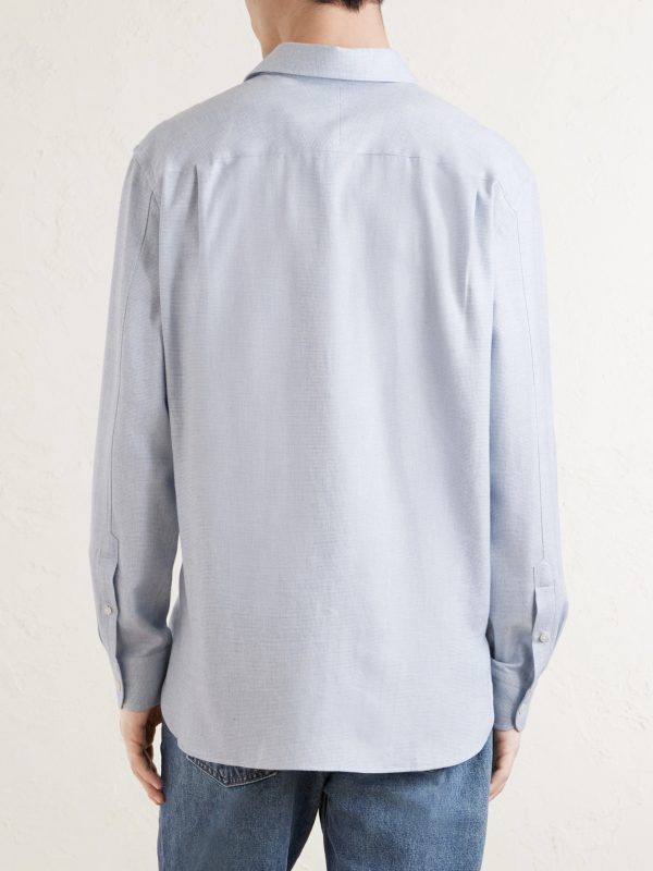 Micro-Checked Cotton and Cashmere-Blend Shirt - BK Micro-Checked Cotton and Cashmere-Blend Shirt - BK