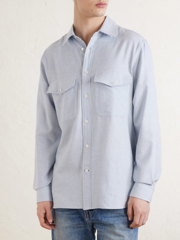 Micro-Checked Cotton and Cashmere-Blend Shirt - FR Micro-Checked Cotton and Cashmere-Blend Shirt - FR