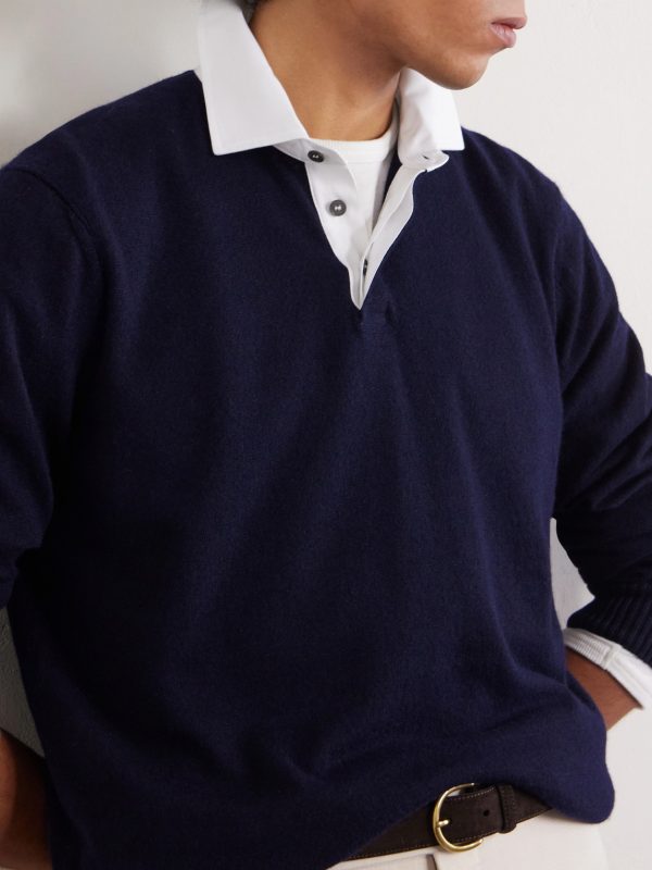 Cotton-Trimmed Cashmere and Linen-Blend Polo Shirt - CU