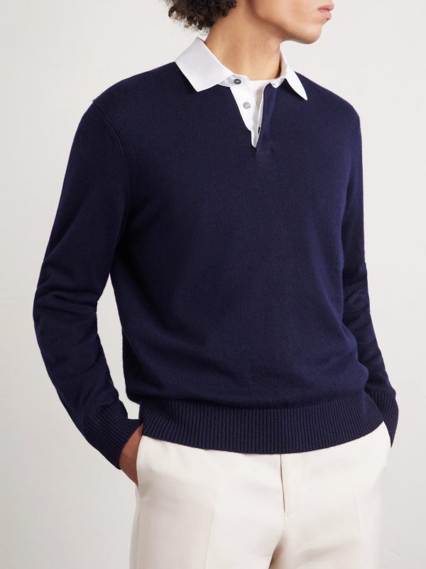 Cotton-Trimmed Cashmere and Linen-Blend Polo Shirt - FR