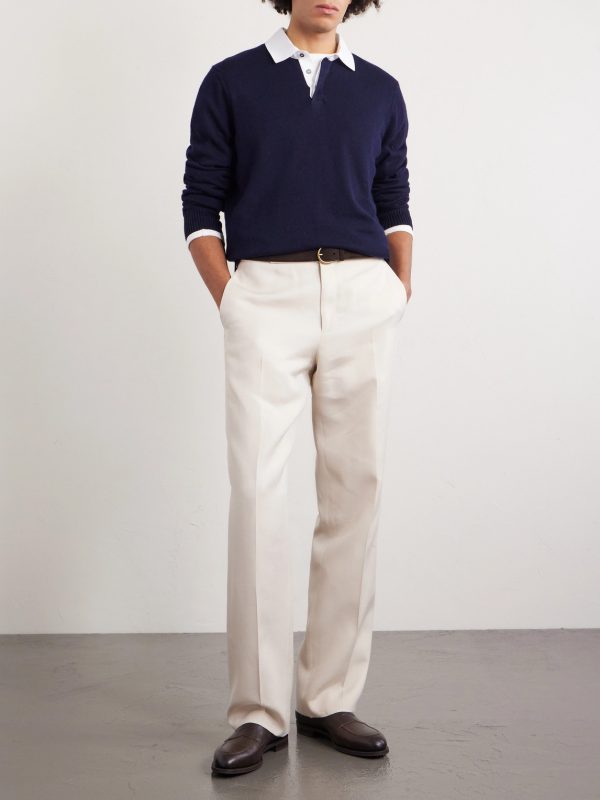 Cotton-Trimmed Cashmere and Linen-Blend Polo Shirt - OU