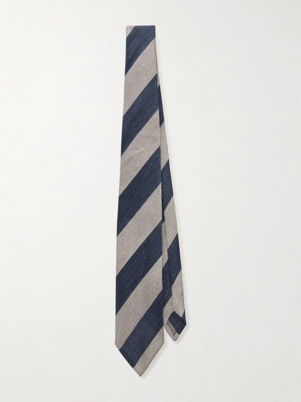 9.5cm Striped Linen and Mulberry Silk-Blend Jacquard Tie 9.5cm Striped Linen and Mulberry Silk-Blend Jacquard Tie