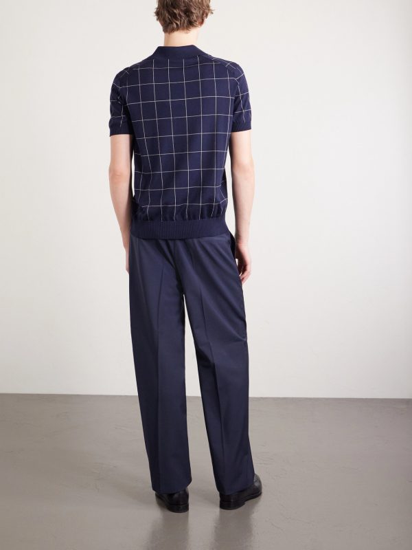 Checked Cotton and Mulberry Silk-Blend Jacquard Polo Shirt - BK Checked Cotton and Mulberry Silk-Blend Jacquard Polo Shirt - BK