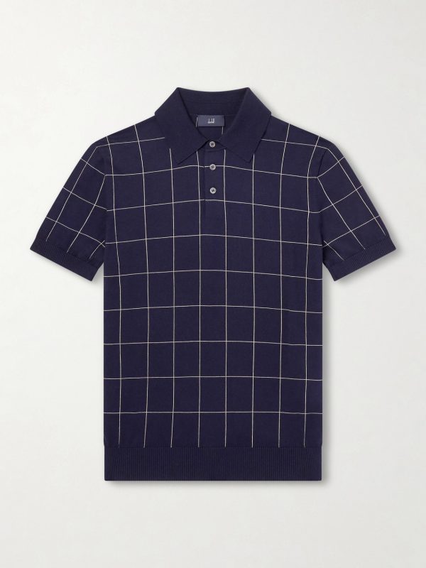 Checked Cotton and Mulberry Silk-Blend Jacquard Polo Shirt Checked Cotton and Mulberry Silk-Blend Jacquard Polo Shirt