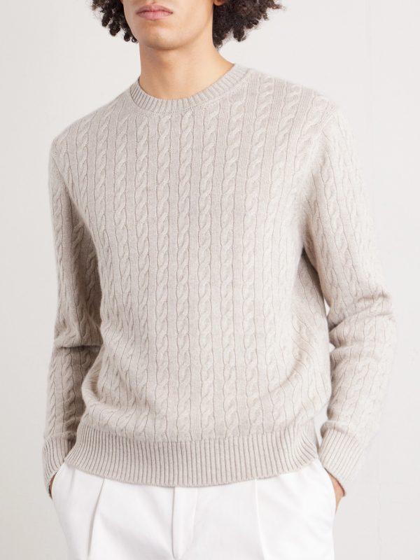 Cable-Knit Cashmere and Linen-Blend Sweater - FR Cable-Knit Cashmere and Linen-Blend Sweater - FR