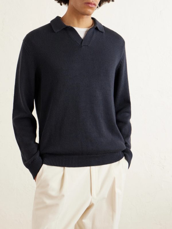 Cotton and Silk-Blend Polo Sweater - FR