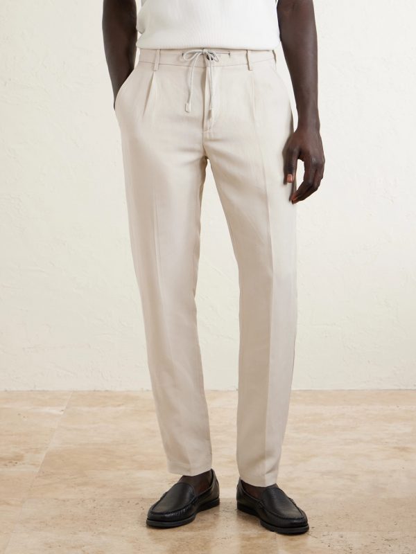 Straight-Leg Lyocell and Linen-Blend Drawstring Trousers - FR Straight-Leg Lyocell and Linen-Blend Drawstring Trousers - FR