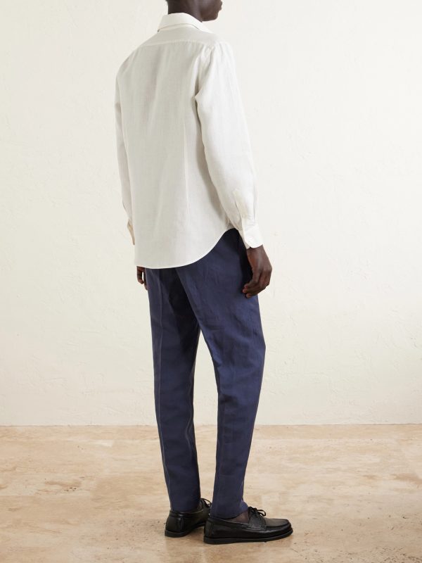 Straight-Leg Lyocell and Linen-Blend Drawstring Trousers - BK Straight-Leg Lyocell and Linen-Blend Drawstring Trousers - BK