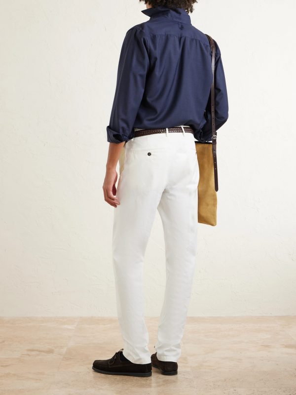 Straight-Leg Stretch-Cotton and Silk-Blend Trousers - BK Straight-Leg Stretch-Cotton and Silk-Blend Trousers - BK