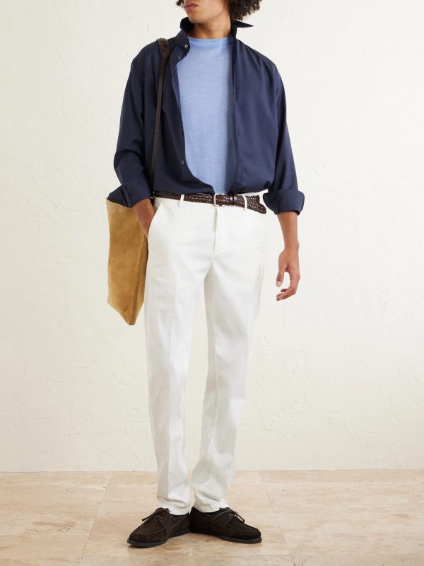 Straight-Leg Stretch-Cotton and Silk-Blend Trousers - OU Straight-Leg Stretch-Cotton and Silk-Blend Trousers - OU
