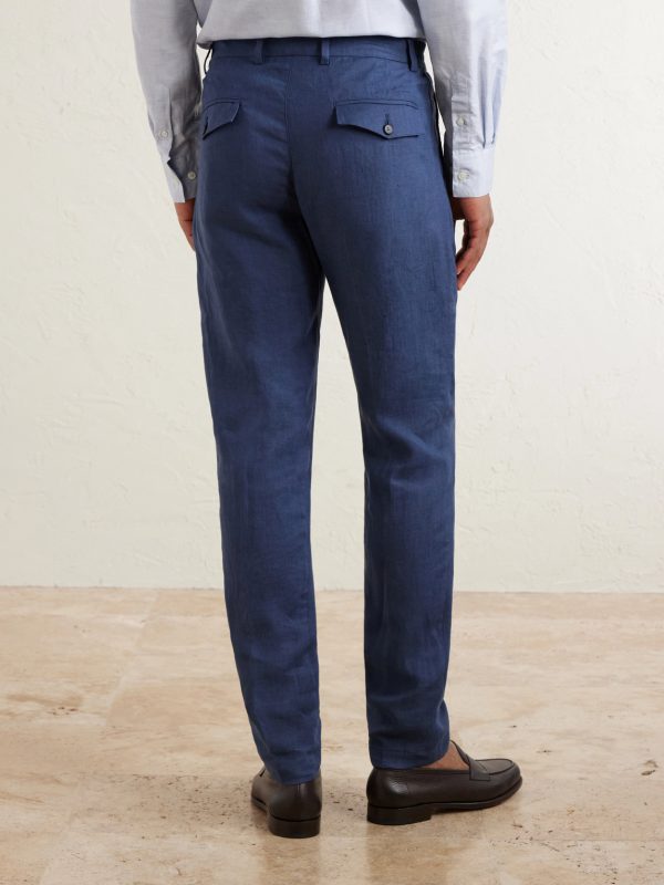 Flat Front Chino Linen Trousers - BK Flat Front Chino Linen Trousers - BK