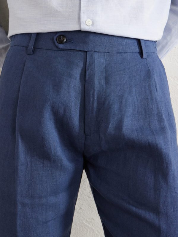 Flat Front Chino Linen Trousers - CU Flat Front Chino Linen Trousers - CU